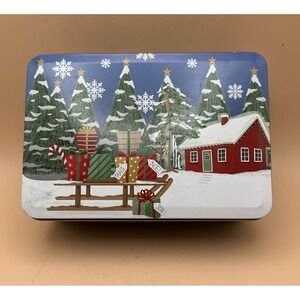 Greenbrier International 4x6x2 Christmas Cabin Decorative Holiday Tin